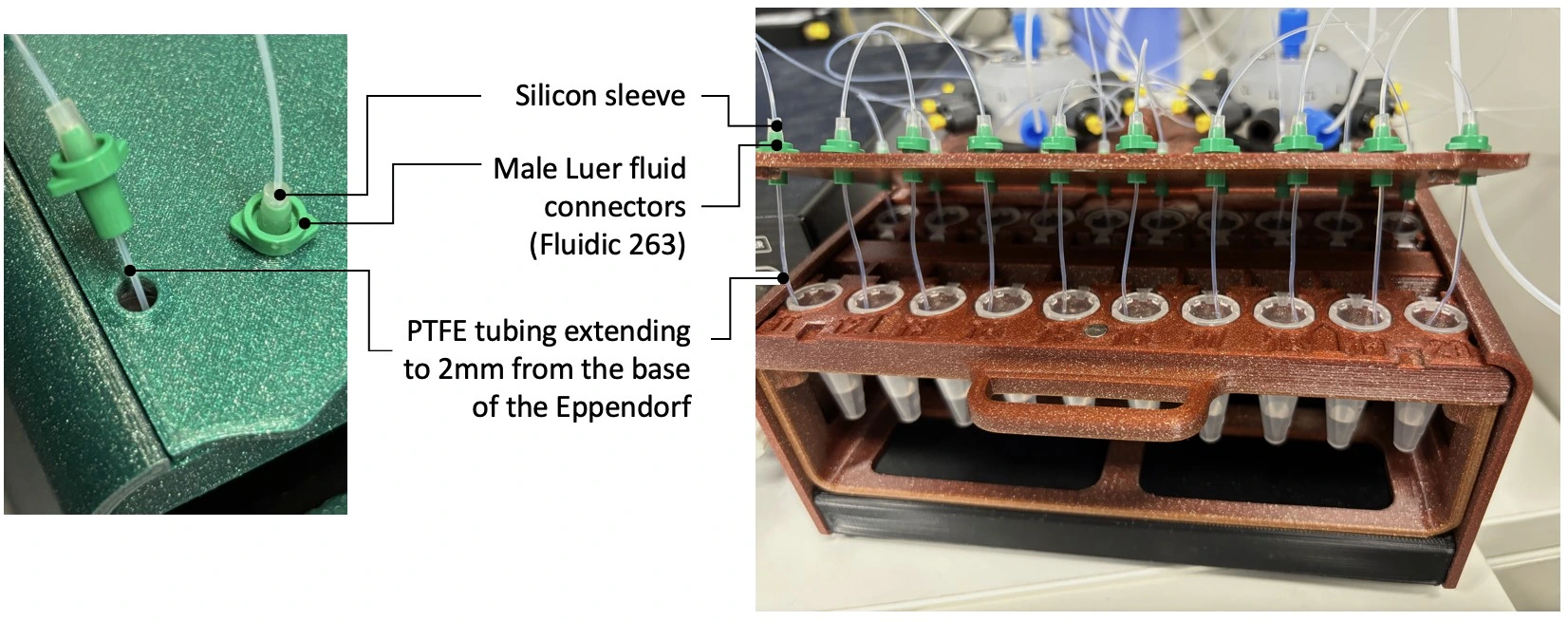 connect tubing to ports of fraction collector