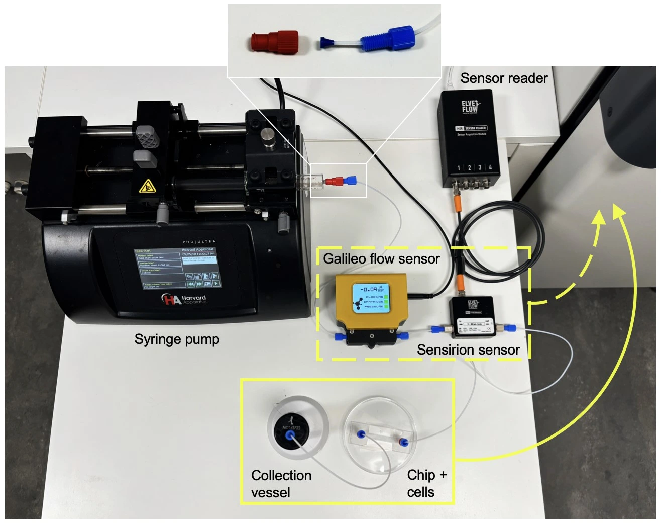 syringe pump full fluidic setup for cell perfusion